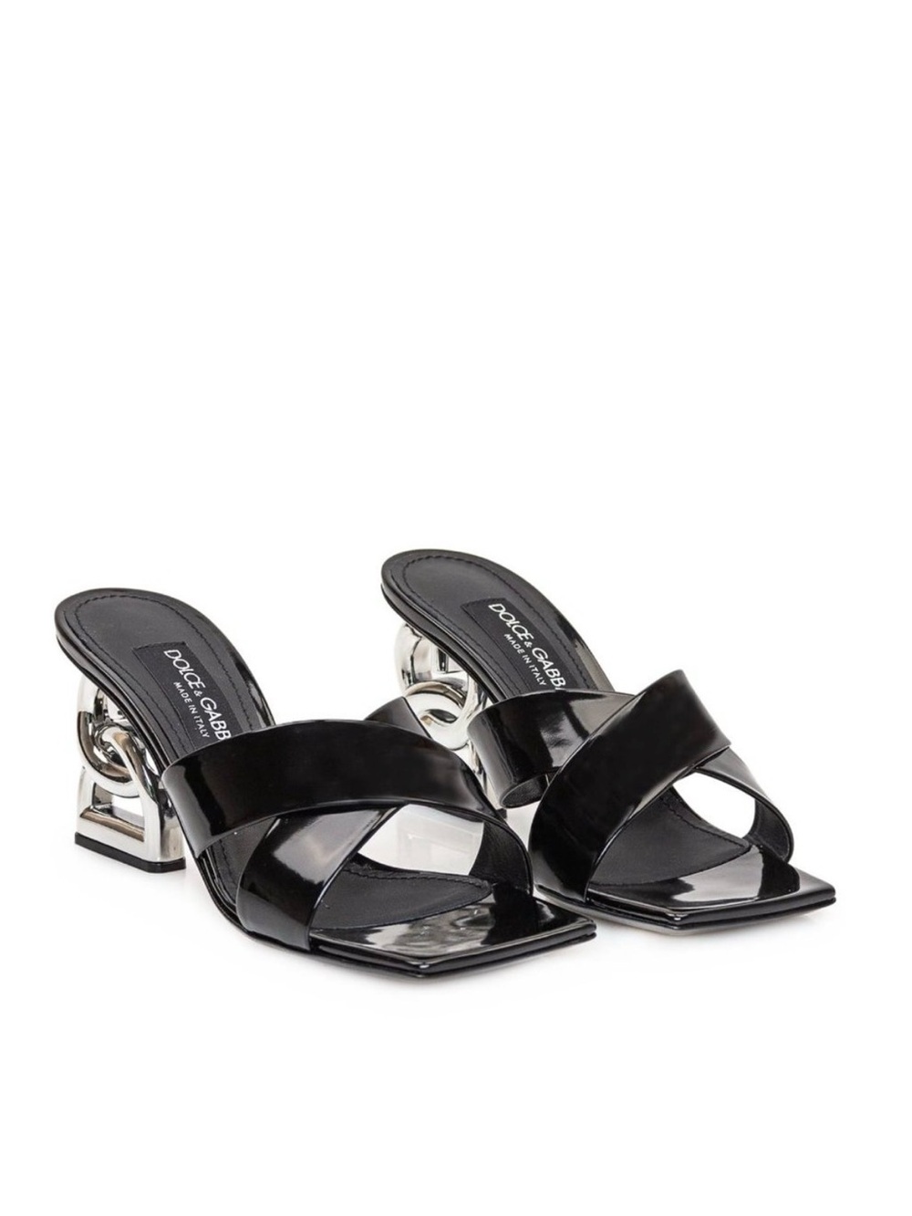 Dolce & Gabbana DG Black Patent Crossover Slide Sandal